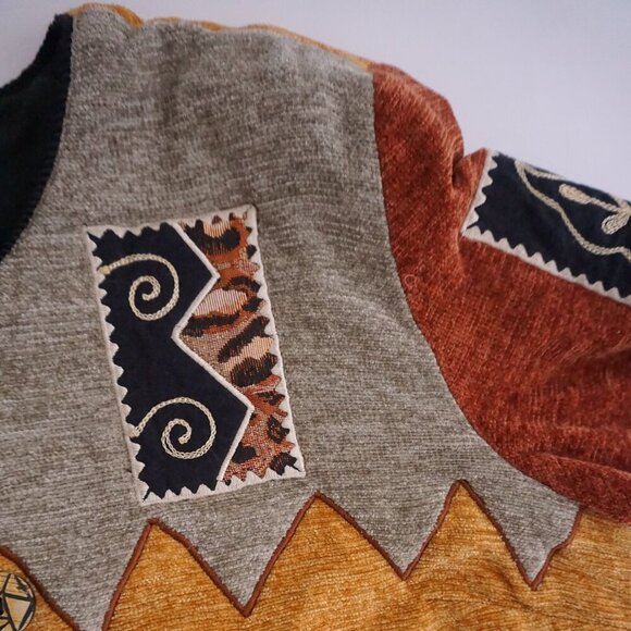 Vintage Indigo Moon Brown Tan Embroidered Patchwork Button Boho Jacket 1X - Picture 12 of 12